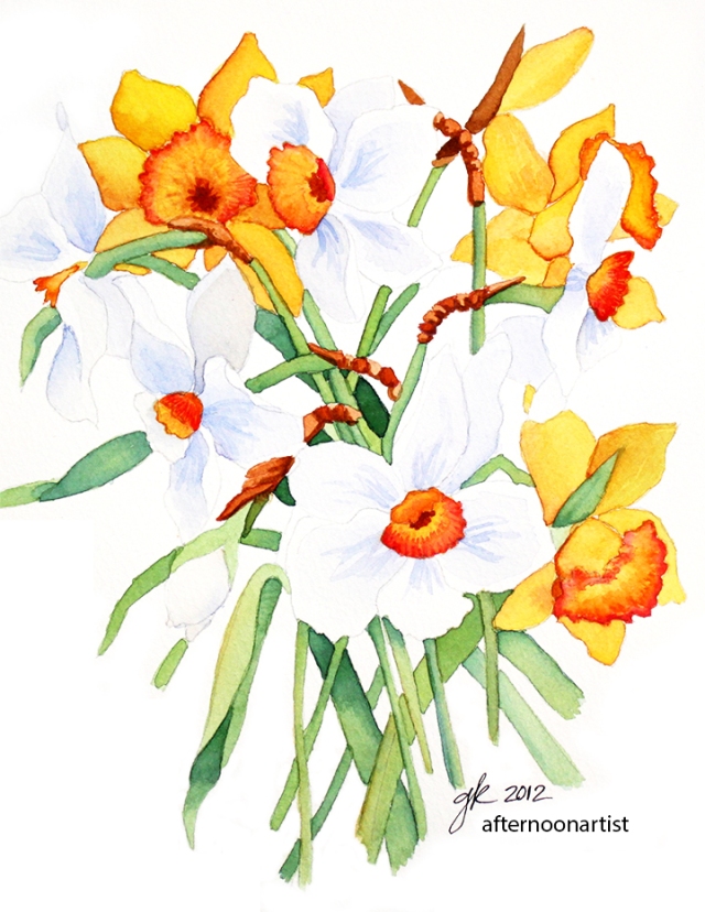 daffodils in watercolor