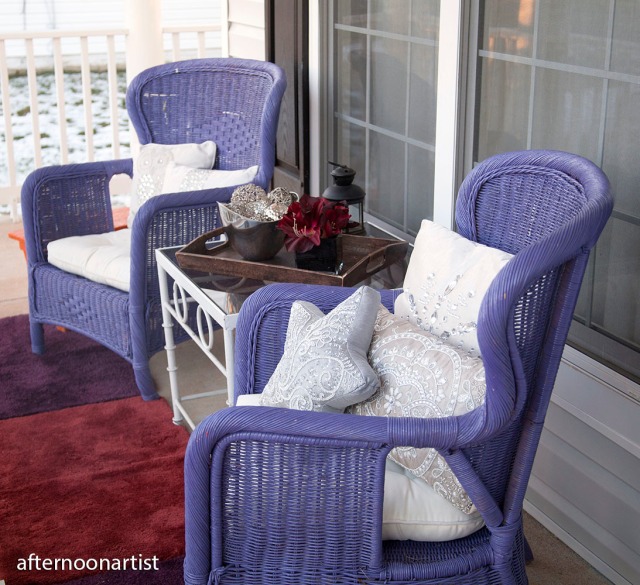 purple and silver winter porch makeover
